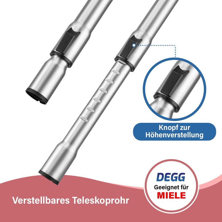 DEGG Teleskoprohr - Kompatibel mit Miele Staubsauger 35mm mit Klicksystem Teleskopstange Teleskopsta
