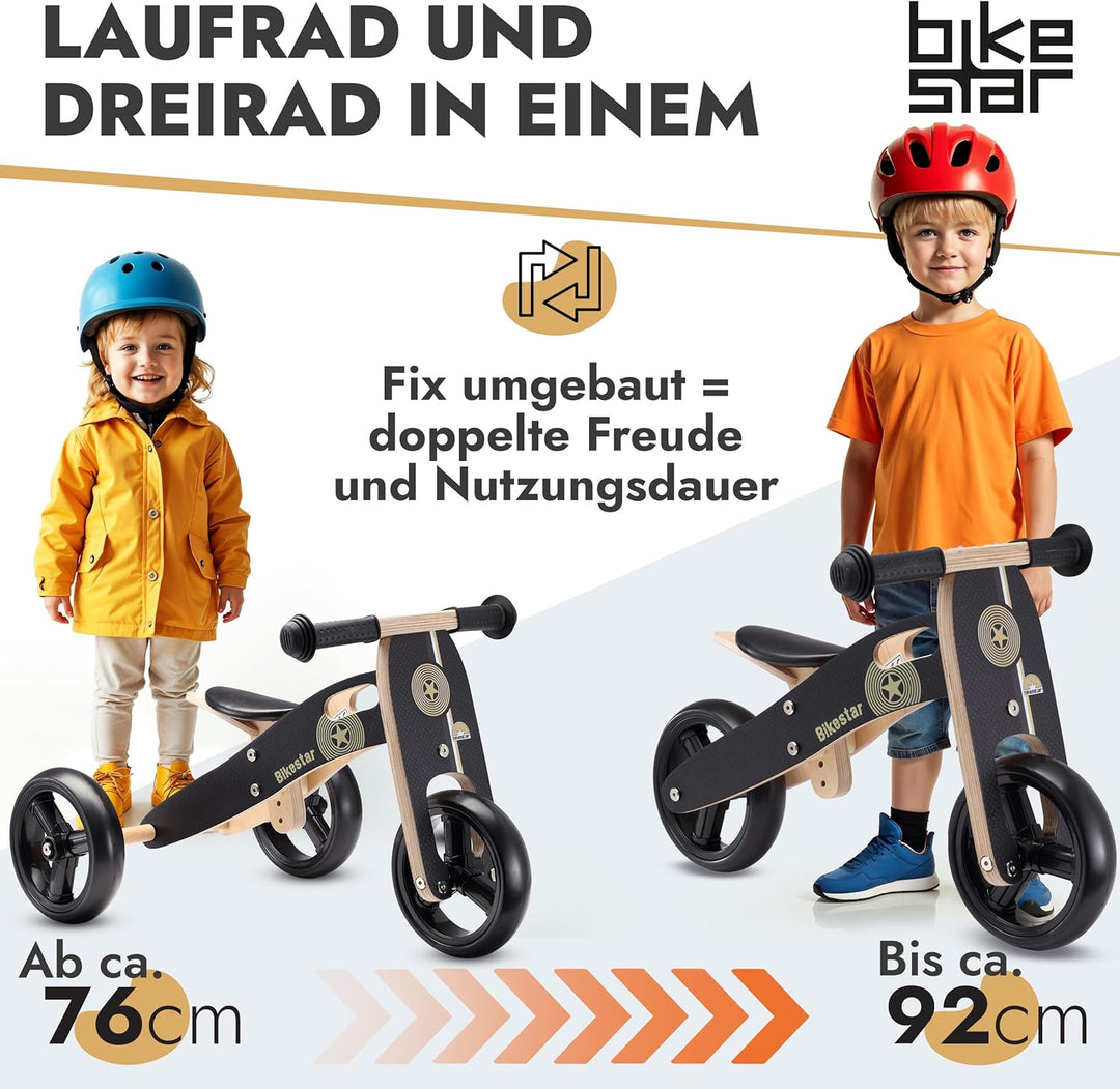 BIKESTAR Mini Kinder Laufrad Holz Lauflernrad mit DREI Rädern für Jungen und Mädchen ab 1 – 1,5 Jahr