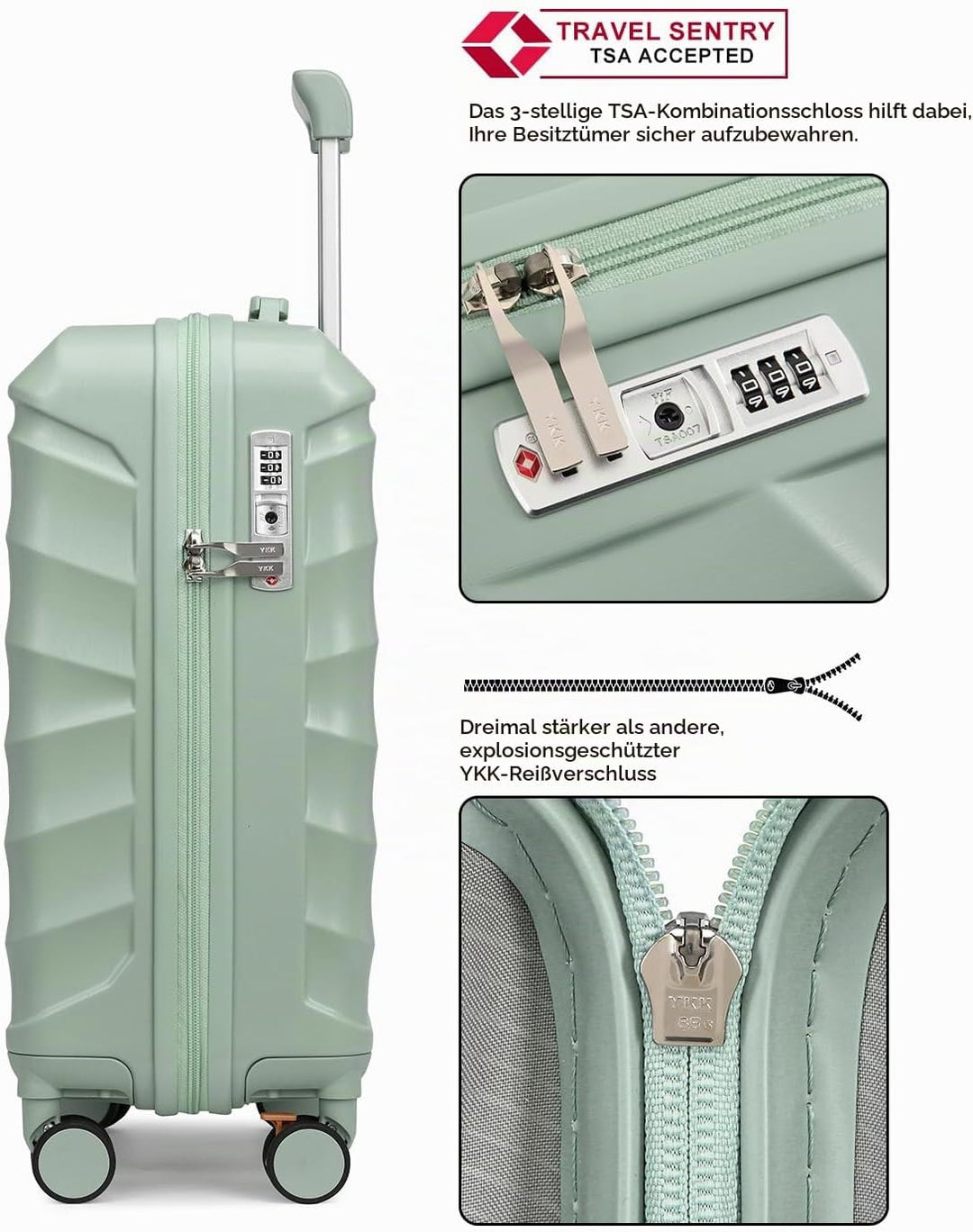 Sea choice Hartschalenkoffer Handgepäck 55x40x20cm Reisekoffer 100% ABS Trolley Kabine mit 1 Reiseta