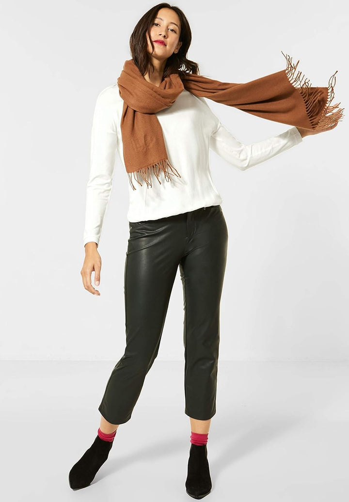 Street One Damen Shirt mit Materialmix Off White 36 Runder Ausschnitt, Gummibund, Pailletten, T-Shir
