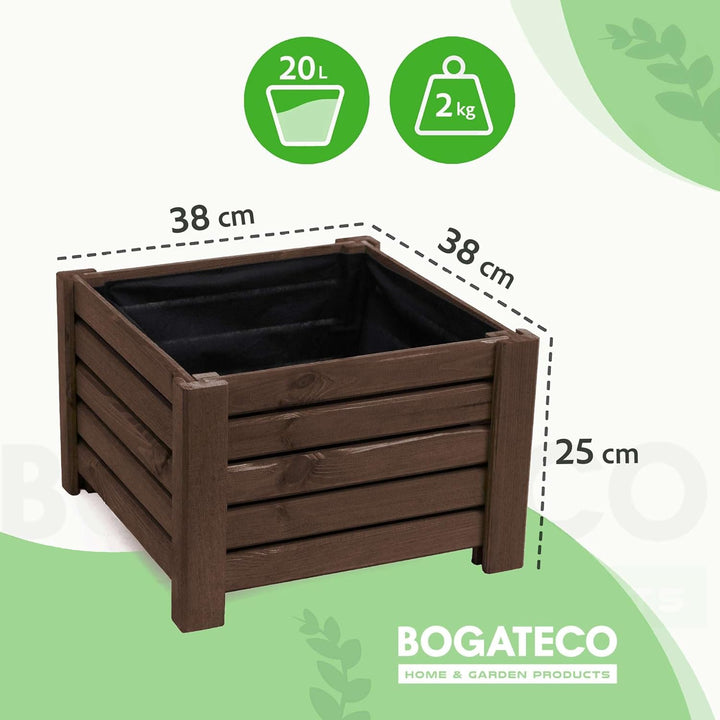 BOGATECO Pflanzkasten Pflanzkübel aus Holz | 30 x 38 cm | Dunkelbraun | Blumen-Topf Perfekt für Gart