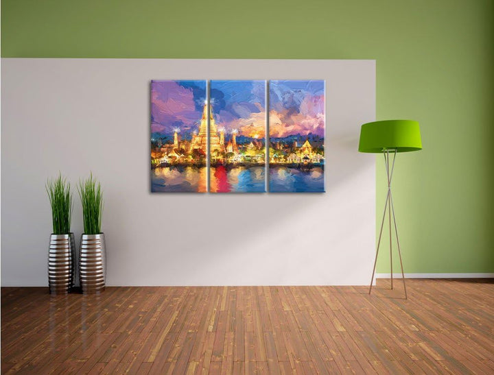 Pixxprint Tempel Bangkok Thailand / 3-Teilig/Gesamtmass 120cm Leinwandbild bespannt auf Holzrahmen/W