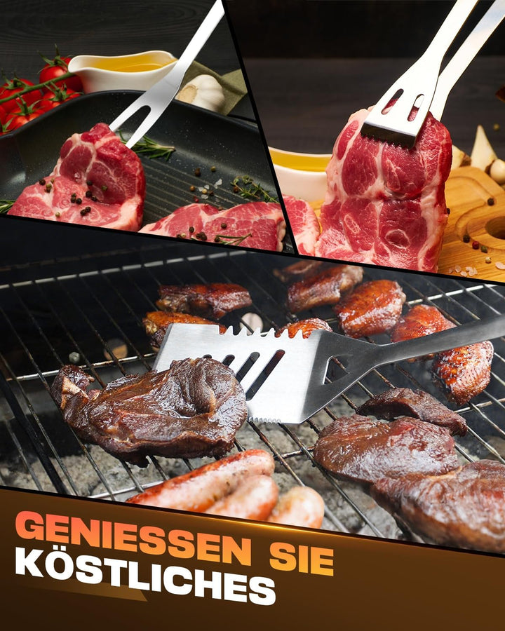 Grillbesteck Set, 3-teilig Edelstahl Grill Zubehör mit Tragetasche, Umfassendes Grillbesteck für das
