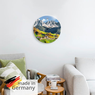 ARTLAND Wanduhr ohne Tickgeräusche Glas Quarzuhr Ø 30 cm Rund Lautlos Alpen Landschaft Berge Natur F