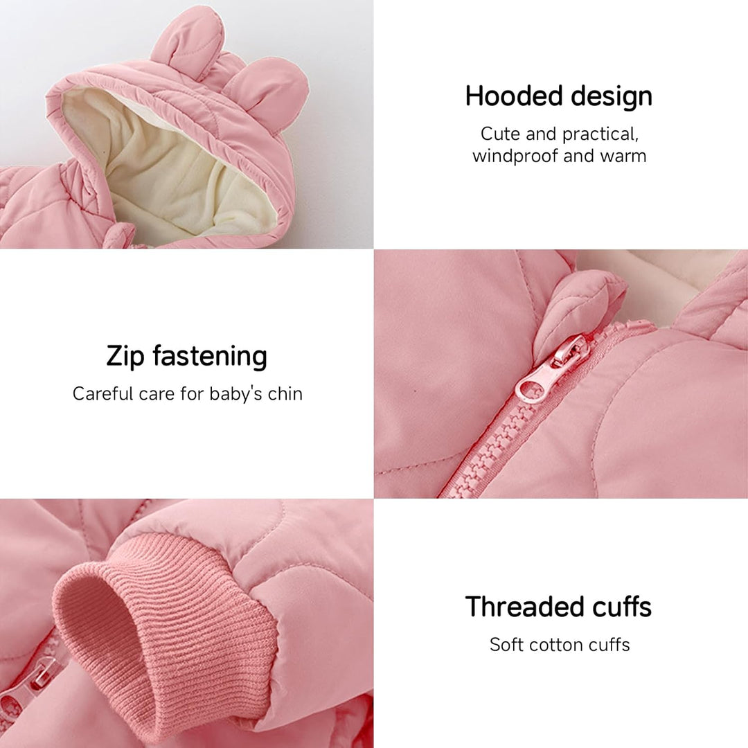 Minizone Baby Winter Overall mit Kapuze, Strampler Schneeanzug Jungen Mädchen Langarm Jumpsuit Warm