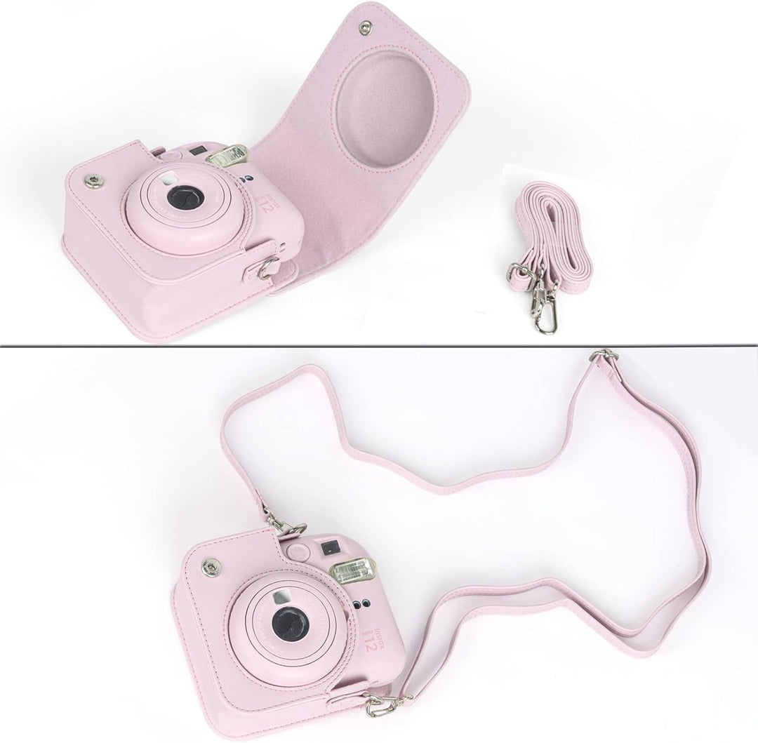 Crefotu Tasche Hülle mit 256 Taschen Fotoalbum für für Fujifilm Instax Mini 12 Sofortbildkamera (Ros