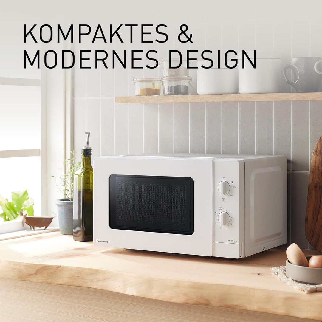 Panasonic NN-SM21QWEPG 20L Solo-Mikrowelle mit Glasschale, 800 W, Auftaueinstellung, 5 Leistungsstuf