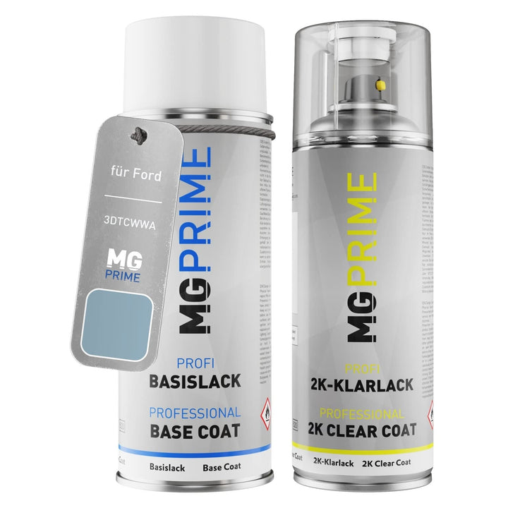 MG PRIME Autolack 2K Spraydosen Set für Ford 3DTCWWA / PN3BJ0 / T Tonic Metallic/Kristallblau Metall