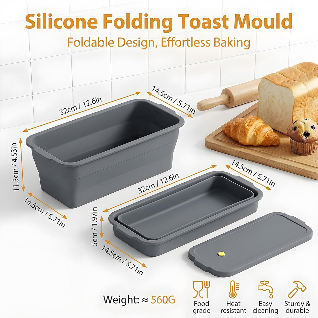 VINATO Faltbar Brotbackform Silikon mit Deckel, Brotbackform mit Metallverstärktem, Antihaft Hitzebe