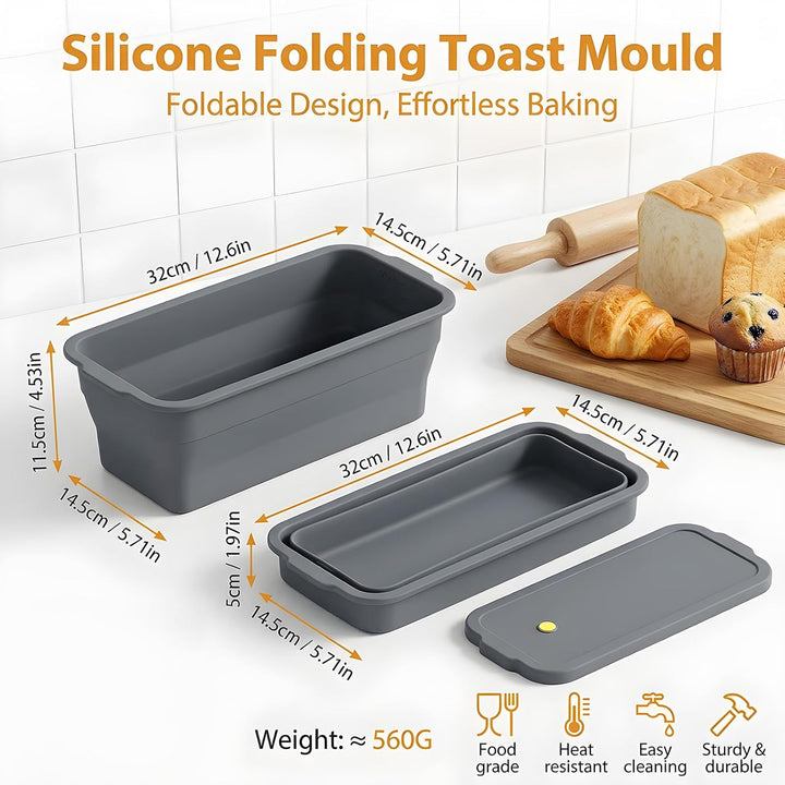 VINATO Faltbar Brotbackform Silikon mit Deckel, Brotbackform mit Metallverstärktem, Antihaft Hitzebe
