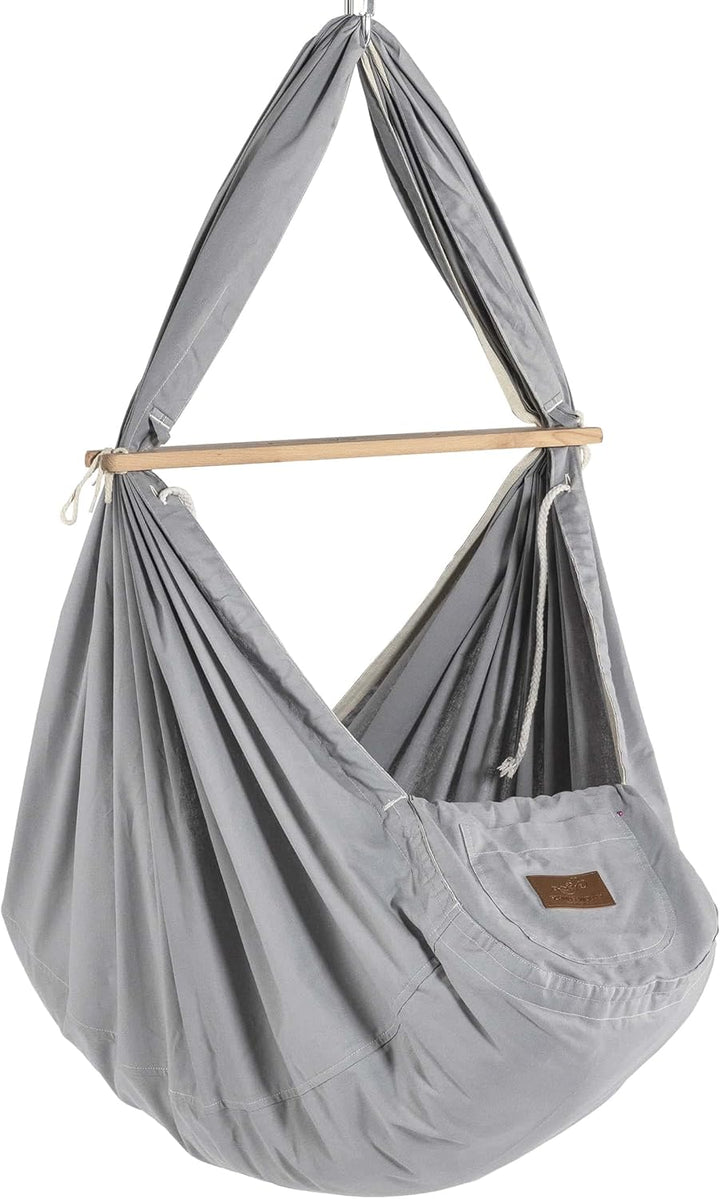SCHMUSEWOLKE Federwiege BioGrey - mit Motor und Deckenbefestigung - Hängematte für Babys und Kleinki