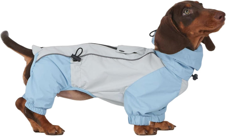 Dackel Regenmantel, wasserdichte 4-Bein Hundejacke, Leichter Outdoor Windbreaker für Mini Dackel(S(4