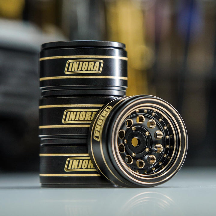 INJORA 1.0" Beadlock Felgen Schwarz Beschichtet Messing Felgen für 1/24 1/18 RC Crawler Car Axial SC
