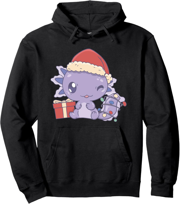 Weihnachten Axolotl Lila Süsses Tier mit Weihnachtsmütze Pullover Hoodie
