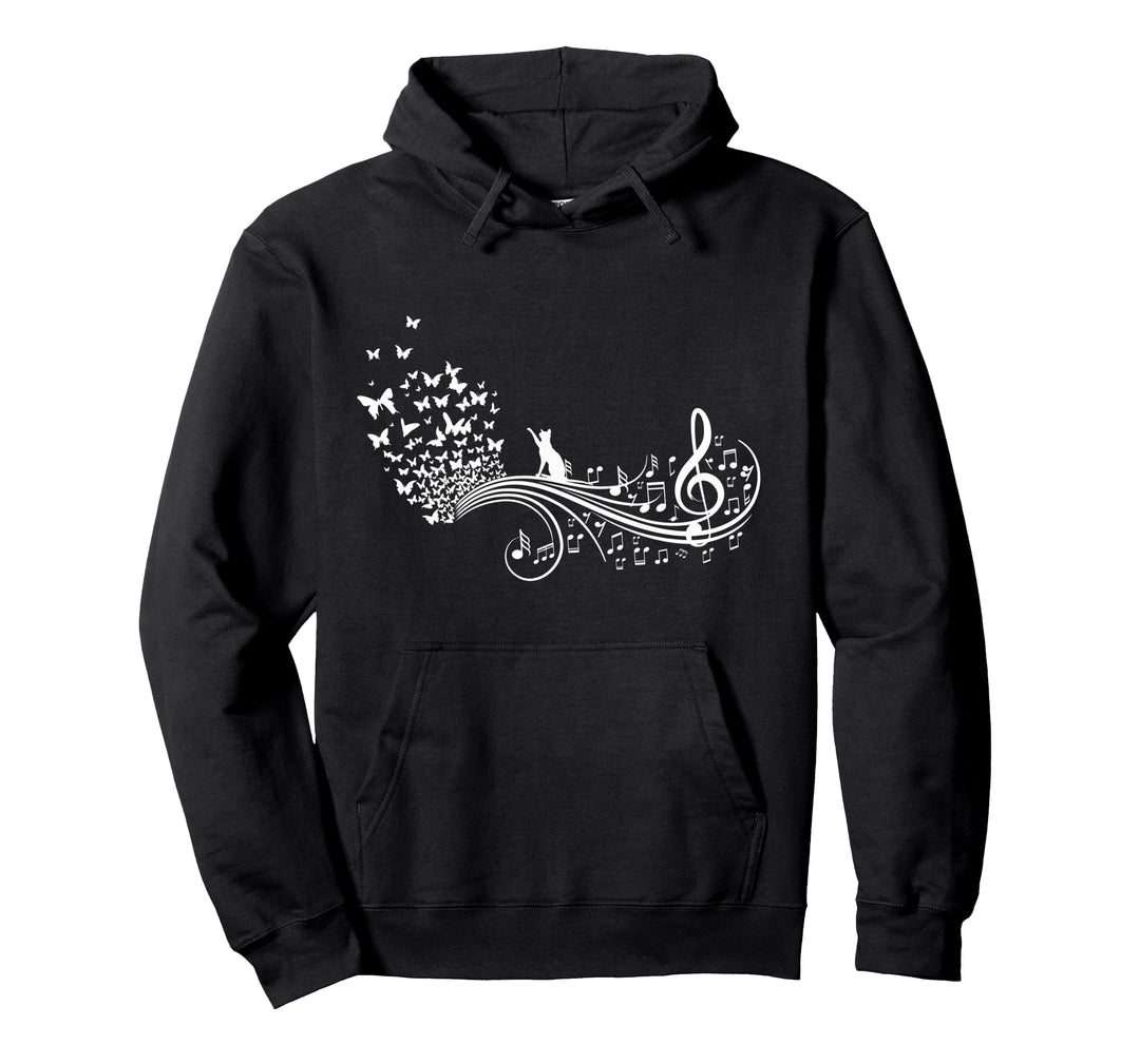 Musikalische Musiknoten Mit Katze & Schmetterlinge I Damen Pullover Hoodie