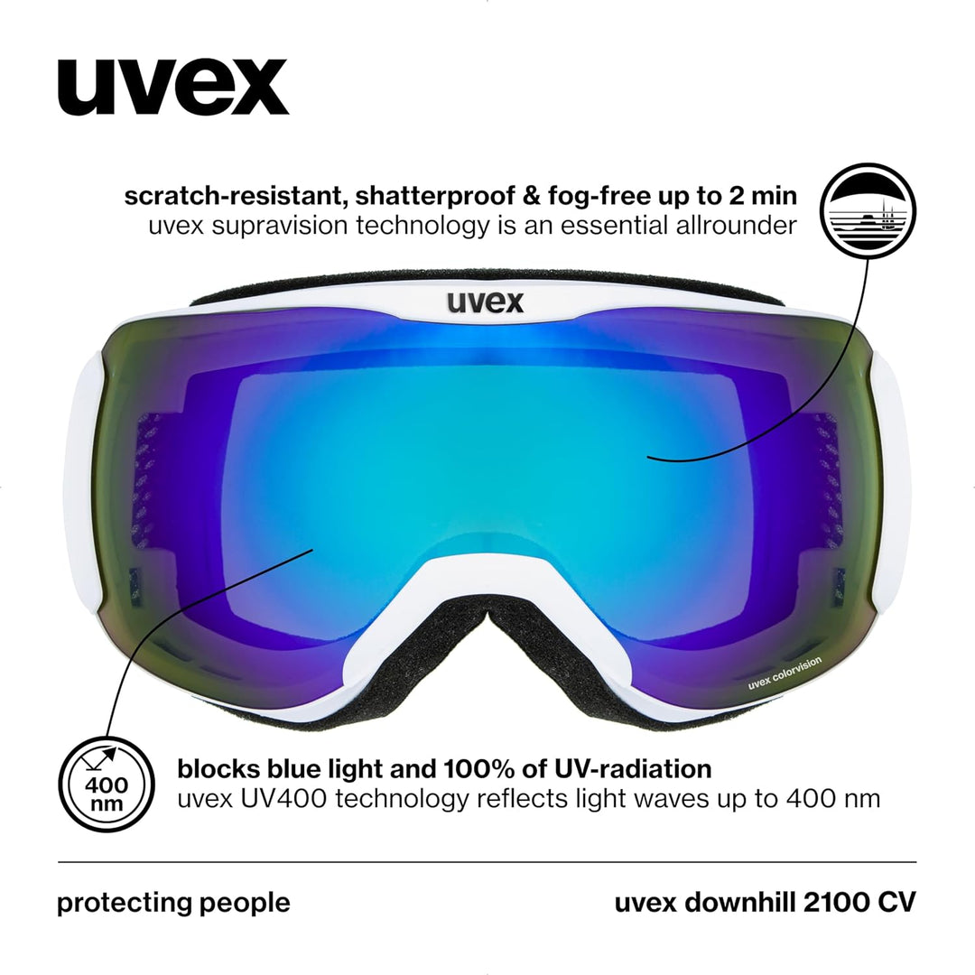 uvex Unisex Downhill 2100 Cv Skibrille (1er Pack) Einheitsgrösse white mat/blue-green, Einheitsgröss