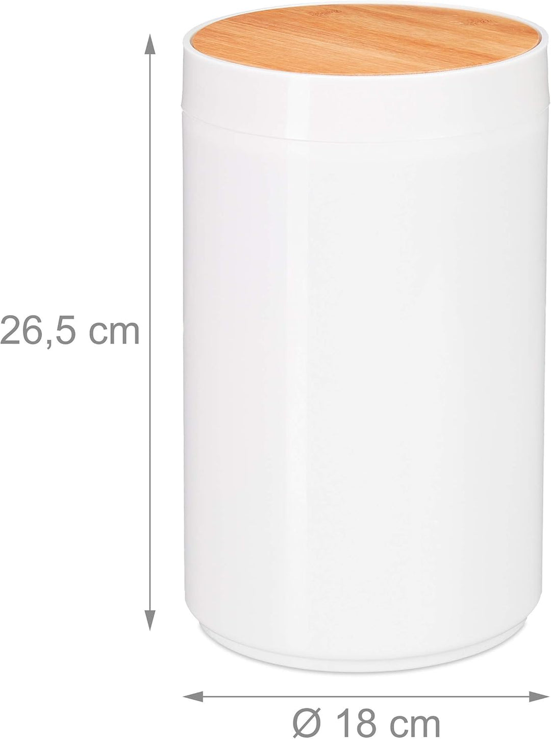 Relaxdays Kosmetikeimer, Bambus Schwingdeckel, moderner Bad Mülleimer, Kunststoff, 5,5 L, H, B x D: