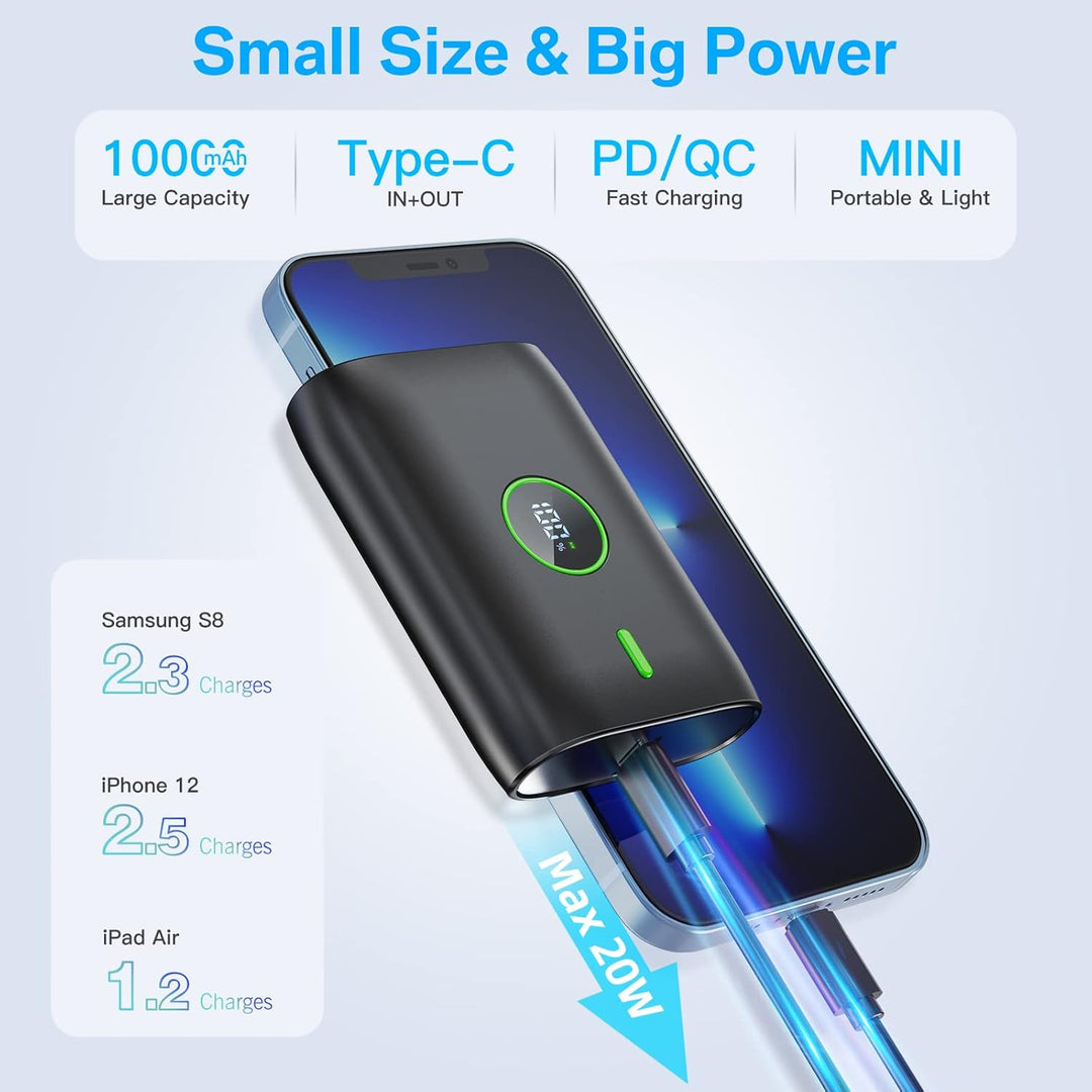 Power Bank 10000 mah,22.5W powerbank klein Aber stark mit led-anzeige,12v Ausgang,Mini powerbank Ext