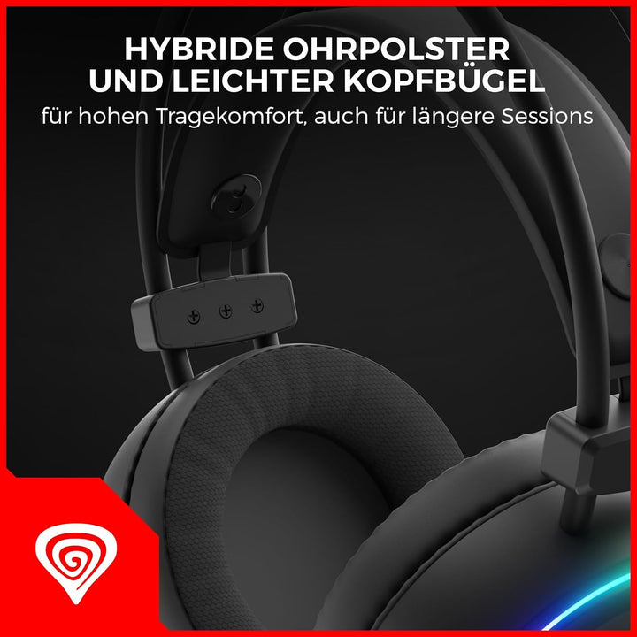 Genesis Neon 613 G2 Gaming Headset mit Mikrofon Schwarz, kabelgebundenes Over-Ear PC Headset, Gaming
