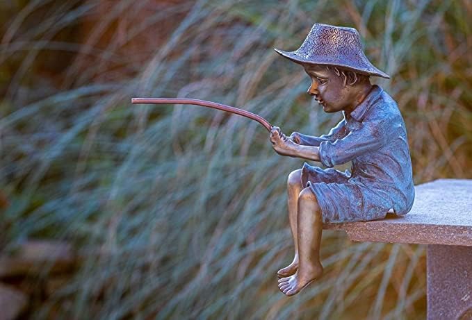 IDYL Bronze-Skulptur Fischer Fontäne | 32x12x27 cm | Fontäne aus Bronze handgefertigt | Gartenskulpt