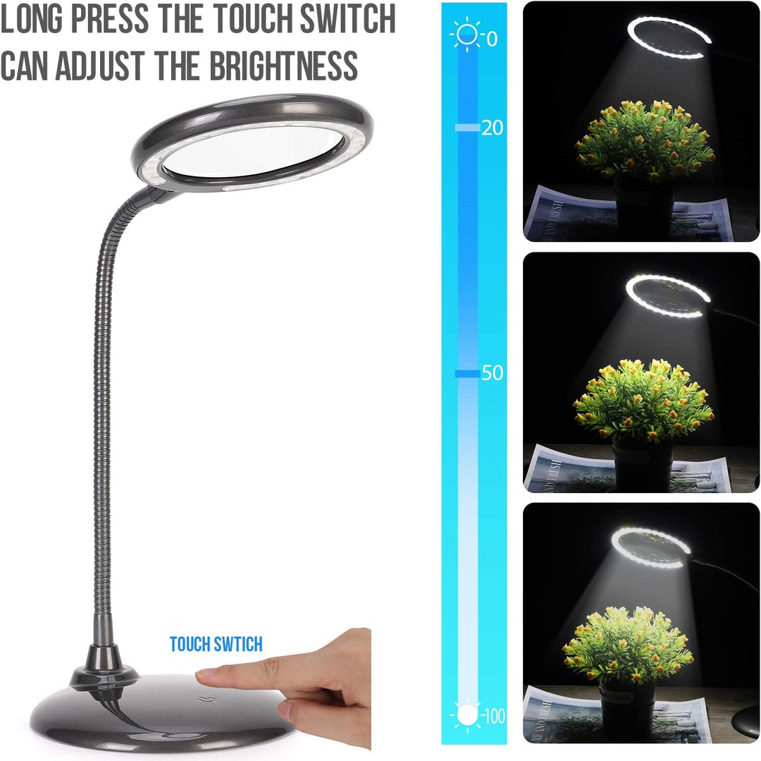 5x Lupe Mit Licht und StäNder, Wiederaufladbare, Dimmbare Led-Lupe, Tischlupe Mit Led-Beleuchtung Fü