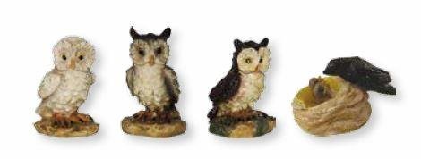 Unbekannt Krippenzubehör Eulen und Schwalbennest 4tlg. Höhe 3,6cm für 13-18cm Figuren