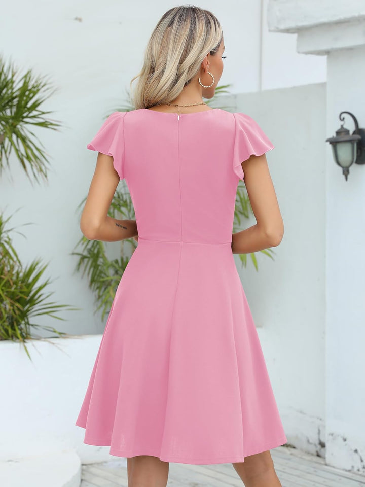 Missufe Damen Cocktailkleid Elegant Vintage Minikleid Kurz A-Linie Herzausschnitt Kleider Hellrosa X