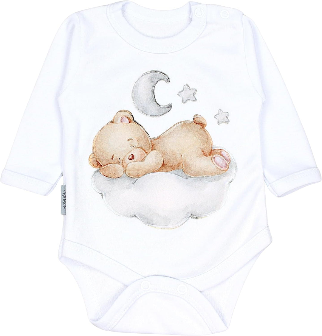 TupTam Baby Set mit Langarmbody, Hose &amp; Mütze – 3-teilig 56 Bärchen auf der Wolke Weiss Beige, 56 Bä