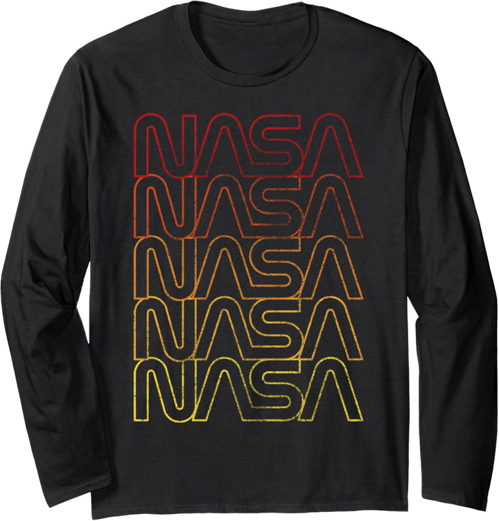 NASA Logo Gradient Fade Red Yellow Text Langarmshirt