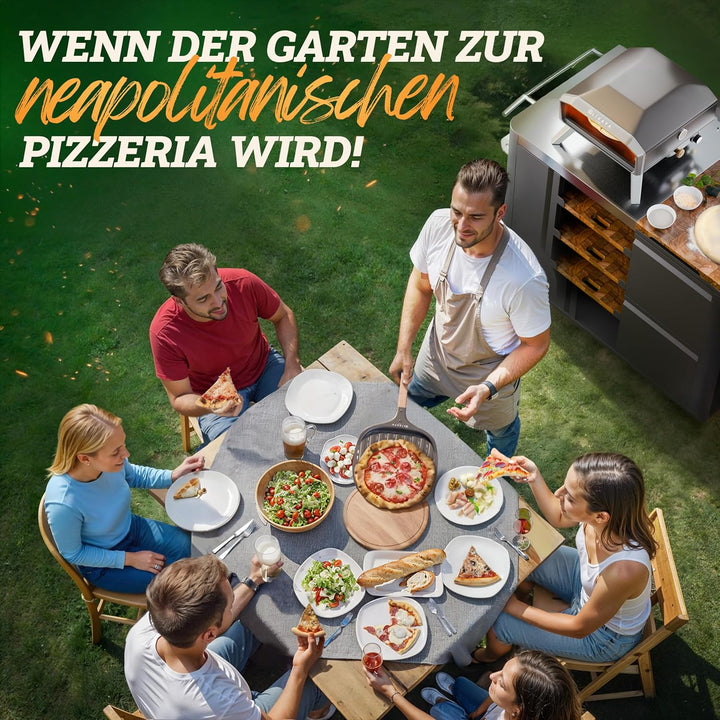 Pizzaschieber [32 x 32 x 62cm] Pizzaschaufel aus schwarzem Aluminium & Griff aus FSC-Akazienholz – K