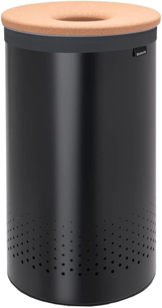 Brabantia Wäschebox mit Korkdeckel, Schwarz, 60 L 60L Wäschebox mit Korkdeckel Matt Black, 60L Wäsch