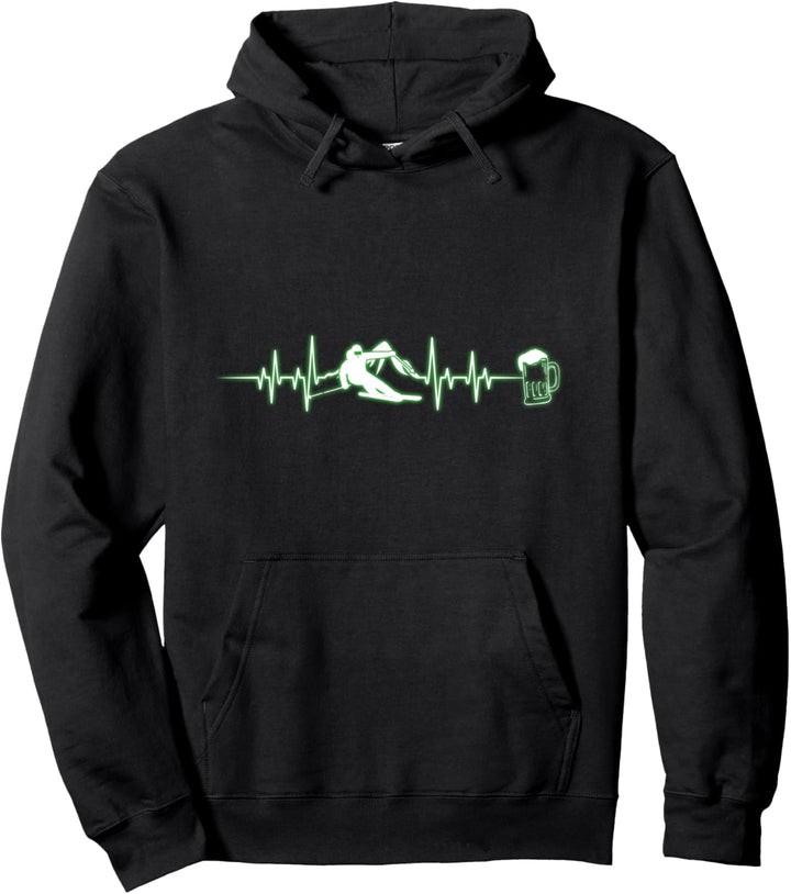Skifahrer Herzschlag Ski Berge Bier Apres Ski Geschenk Pullover Hoodie