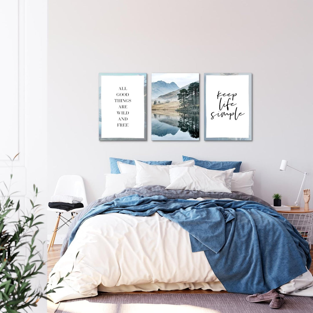 Novart Bilder Set See Berge - Kein Extra Rahmen benötigt - Wandbilder für Wohnzimmer Schlafzimmer -