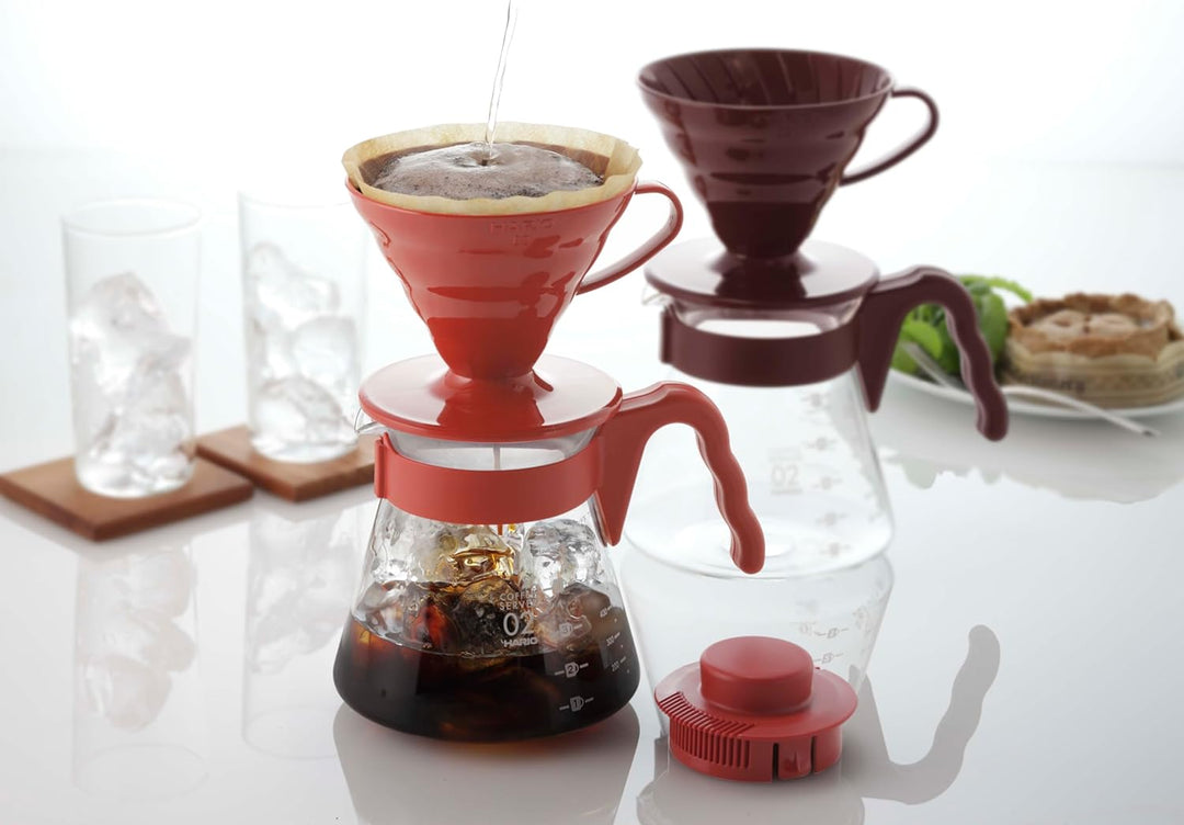 Hario 4977642020665 V60 coffee server 02 set R VCSD-02R, Glas, rot, 17,3 x 24,5 x 13 cm Rot Single,