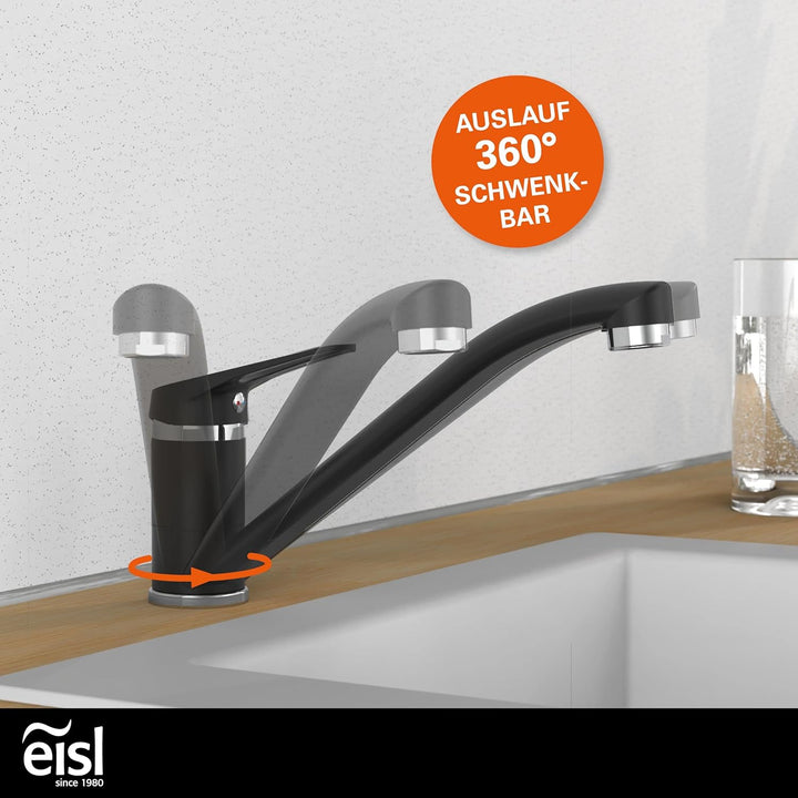 EISL Spültischarmatur SPEED, Wasserhahn Küche Chrom/Schwarz, Einhebelmischer Küche 360° schwenkbar i