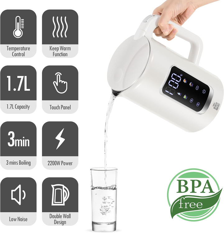 ForMe Edelstahl Wasserkocher 1,7 L mit Temperatureinstellung Temperaturwahl 40-100°C I LED Digitale