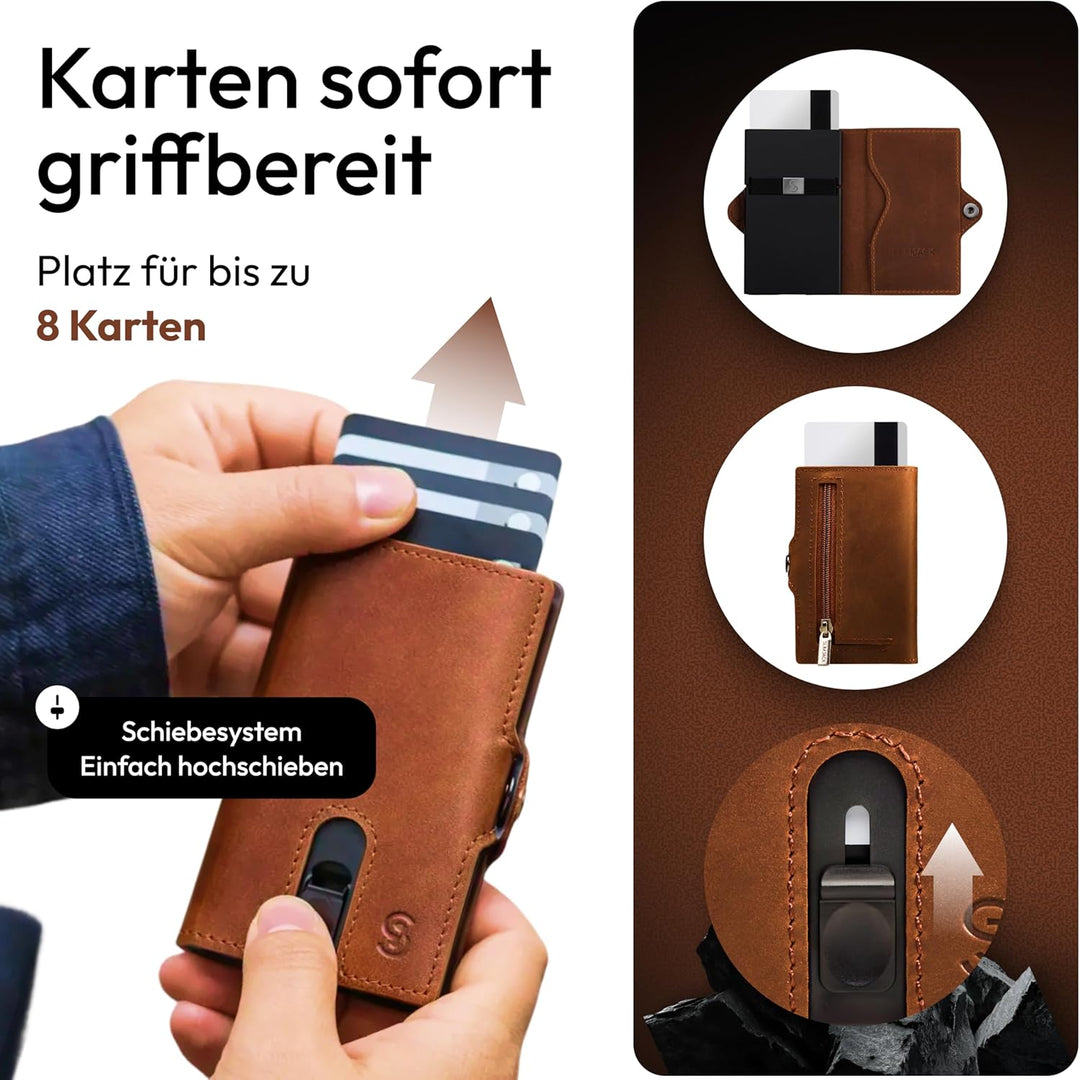 SlimJack® Jackster Wallet - Kreditkartenetui mit RFID-Schutz - Geldbeutel für Herren - Slim, mit Mün