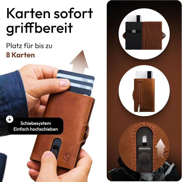 SlimJack® Jackster Wallet - Kreditkartenetui mit RFID-Schutz - Geldbeutel für Herren - Slim, mit Mün