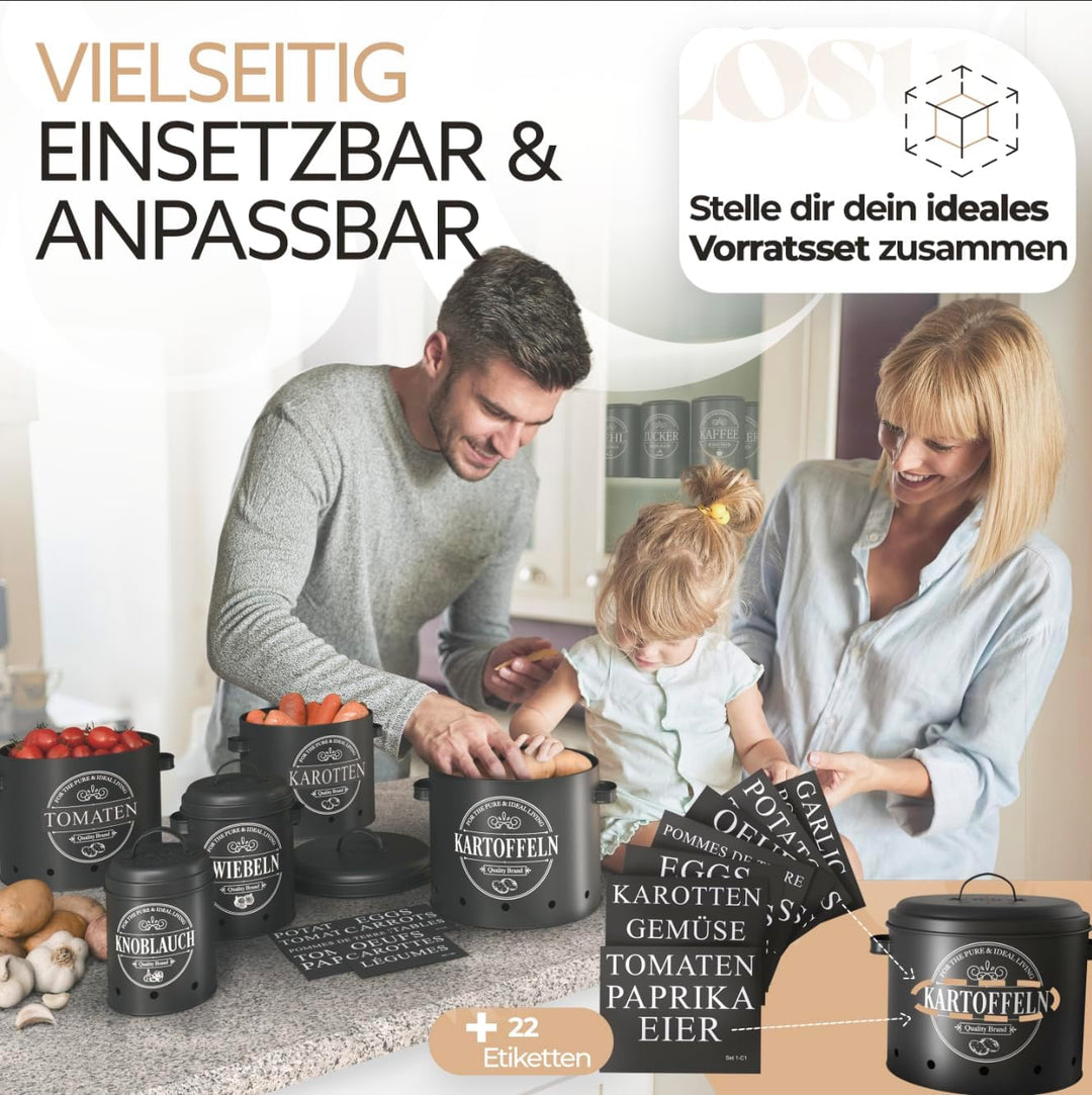 IDEALTASTIC®️ Premium Kartoffel Aufbewahrungsbox [3 Stück] I Vielseitiges Kartoffeltopf Set mit 360°