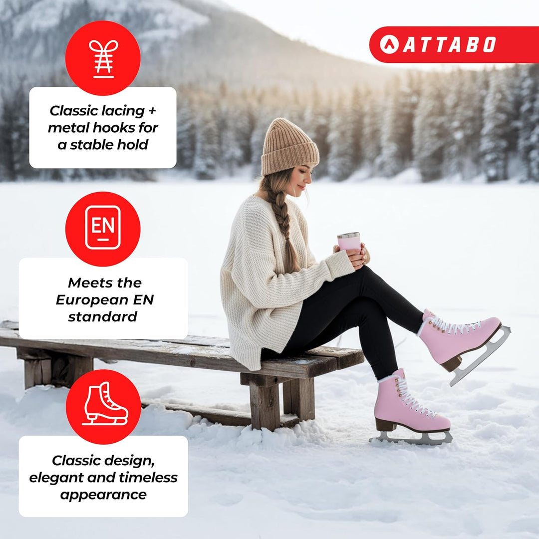 ATTABO Eiskunstlauf Schlittschuhe Damen ISLA Schwarz Grösse 37-41EU Edelstahlkufe Ideal für Anfänger