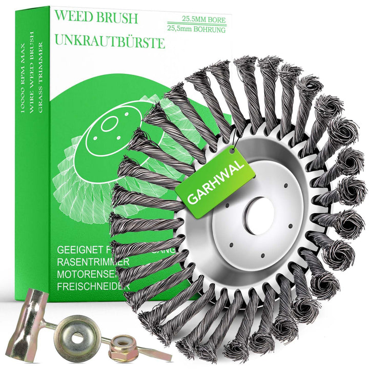 GARHWAL Wildkrautbürste für Motorsensen, Freischneider & Rasentrimmer - Kegelbürste 200 mm x 25,4 mm