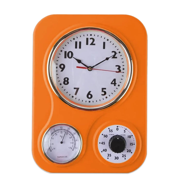 Lily's Home Retro Küchenuhr mit Temperatur und Timer (orange) Orange/Abendrot im Zickzackmuster (Sun