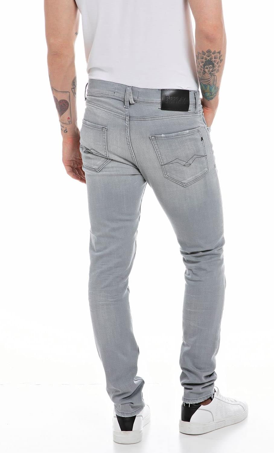 Replay Herren Jeans Mickym Slim-Fit 33W / 30L Light Grey 095, 33W / 30L Light Grey 095