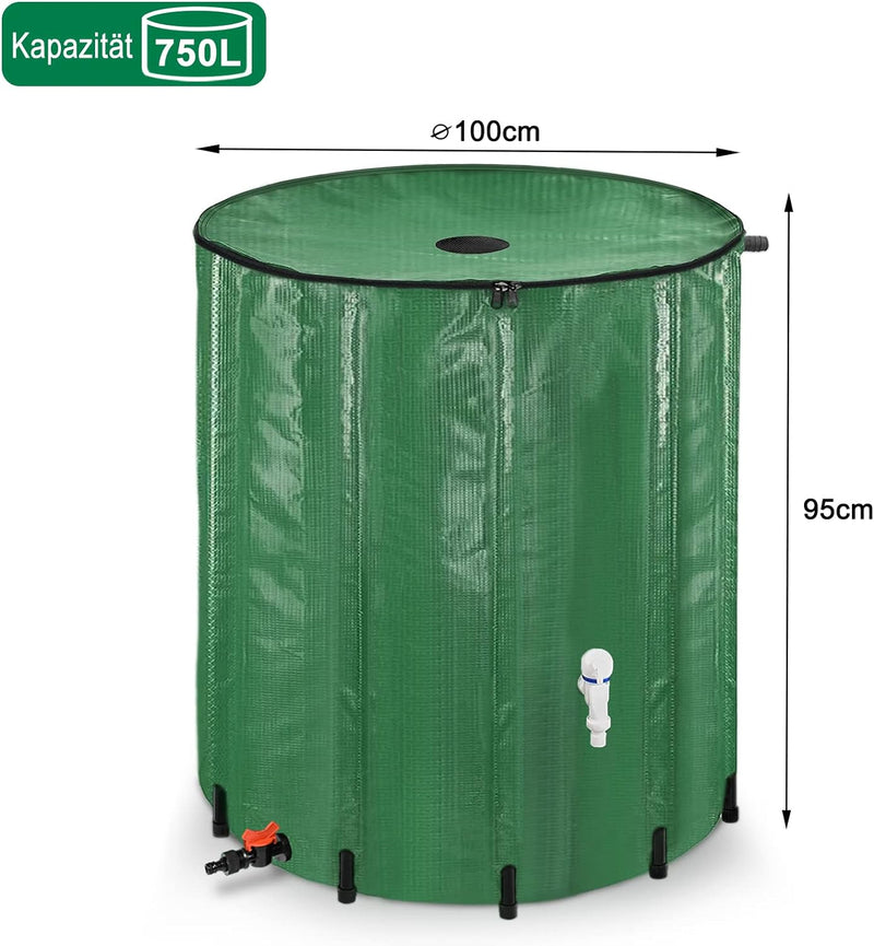 NAIZY Regentonne 750 Liter Regenwassertonne Zusammenklappbar Regenwassertank mit Regenfass PVC Schut