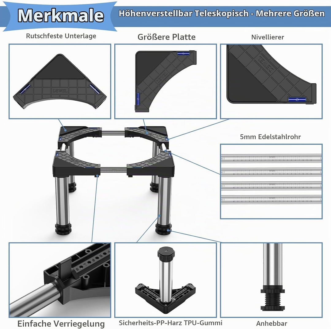 DEWEL Untergestell für Kühlschrank Sockel Höhe 23-26cm Verstellbare Sockel für spülmaschine Gefriert