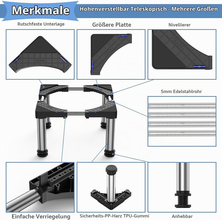DEWEL Untergestell für Kühlschrank Sockel Höhe 23-26cm Verstellbare Sockel für spülmaschine Gefriert