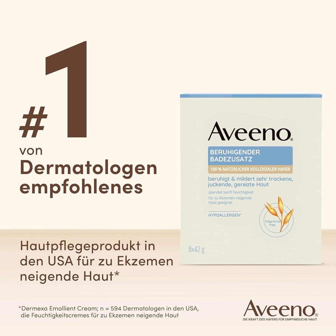 Aveeno Beruhigender Badezusatz 8 x 42 g, pflegendes Entspannungsbad aus 100 Prozent natürlichem koll