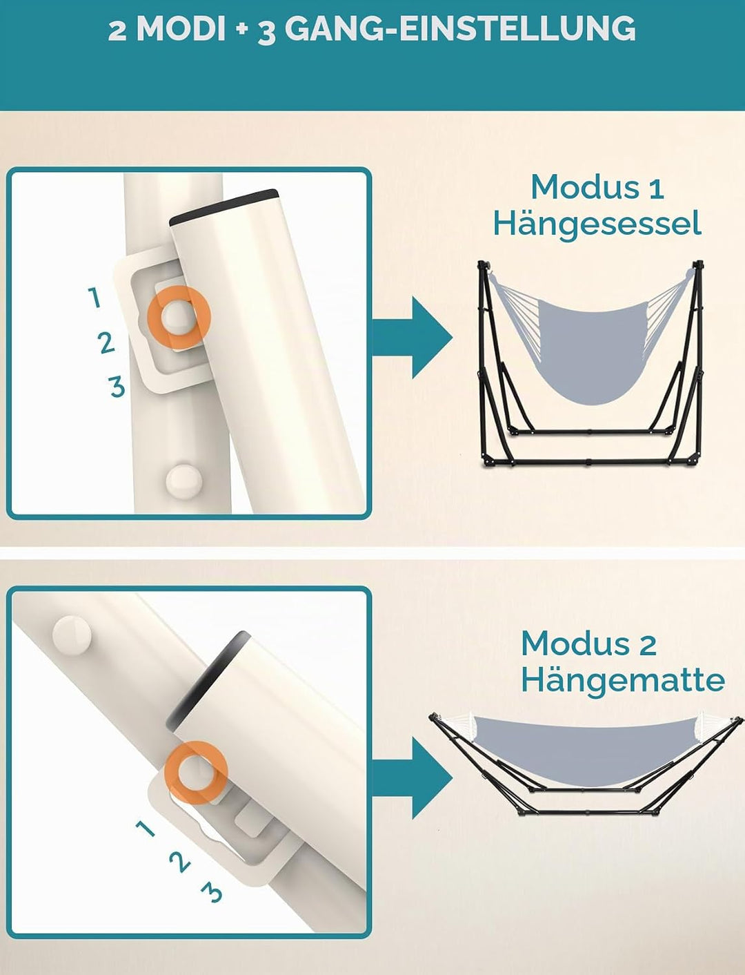 ANYOO Hängematte und Hängesessel mit klappbarem Gestell, tragbares Hängemattengestell-Set für den Ou