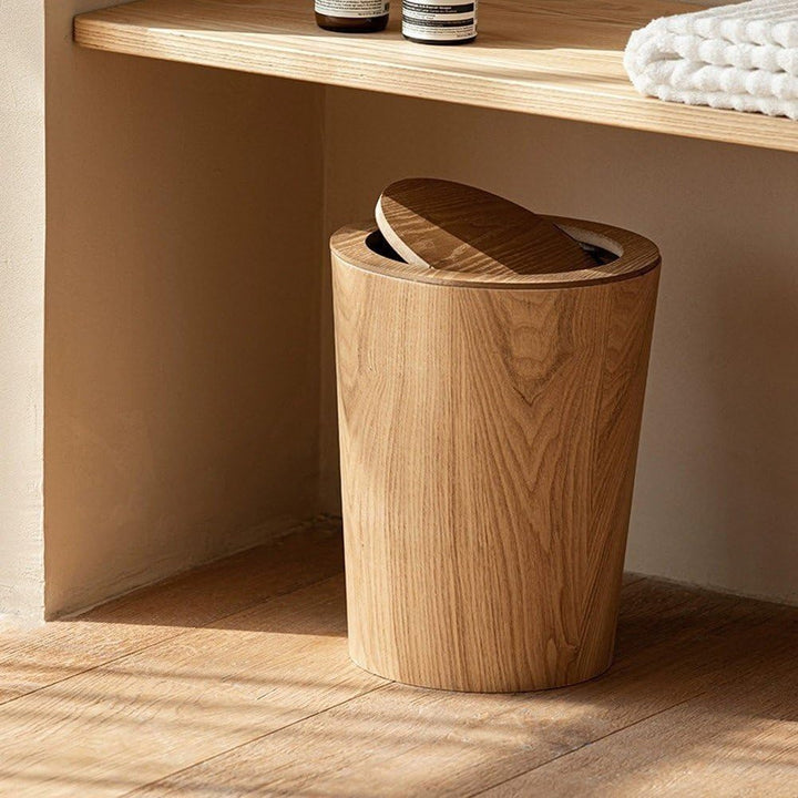 Holz-mülleimer, Schwingdeckel-mülleimer, Papierkorb, Vintage-mülleimer, Holzmaserung, Mülleimer, Sch
