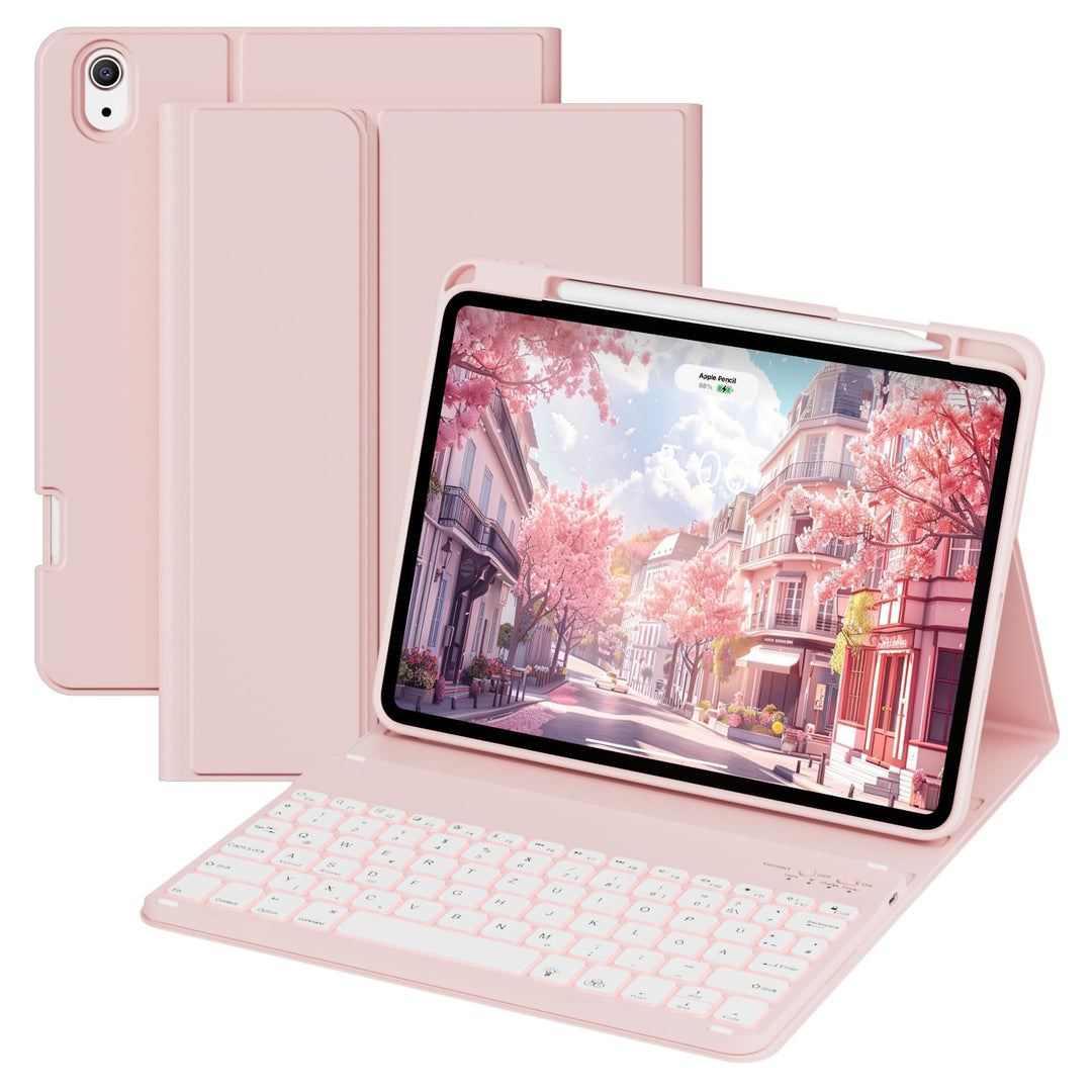 Hülle mit Tastatur für iPad A16 11/10 Generation (2025/2022, 11/10.9 Zoll)- 7 Farben Beleuchtete Mag